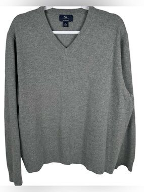 Lands’ End Gray 100% Cashmere V-Neck Long Sleeve Pullover Sweater Men’s Large